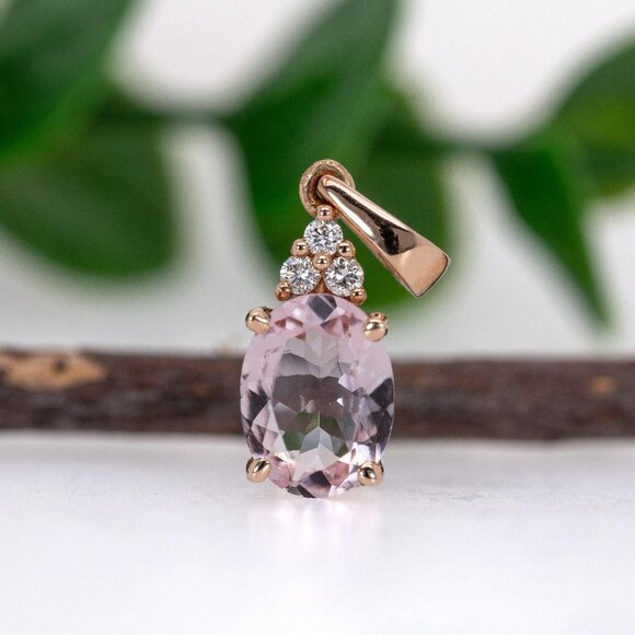 1ct Morganite Pendant in 14K Solid Gold with Natural Diamond Accents - Picture 4 of 8